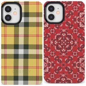 Two Casely Bold (heavy duty) iPhone 12 cases. “As If” and “Bandana” patterns.